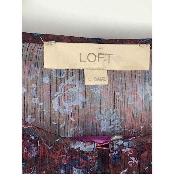 Loft Women's Floral Long Sleeve Sheer Boho Dress Multicolor Size Large NWOT - Picture 3 of 7